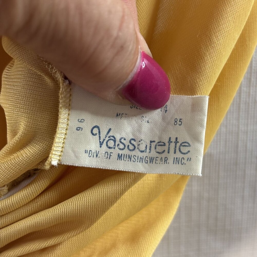 Vintage Vassarette Yellow Maxi Nightgown With Adjustable Tie Front & Scoop Back - Picture 6 of 9